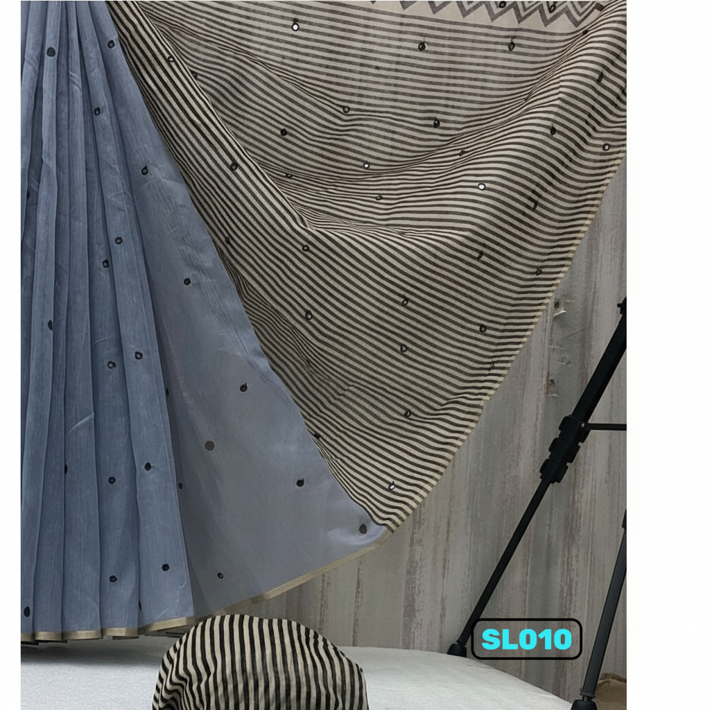 Gray Fancy Chenderi Cotton Saree