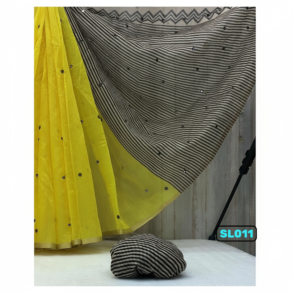 Yellow Fancy Chenderi Cotton Saree